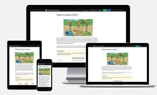 Hunter-Ed course shown on mobile and computer screens, find a youth hunting course concept. 