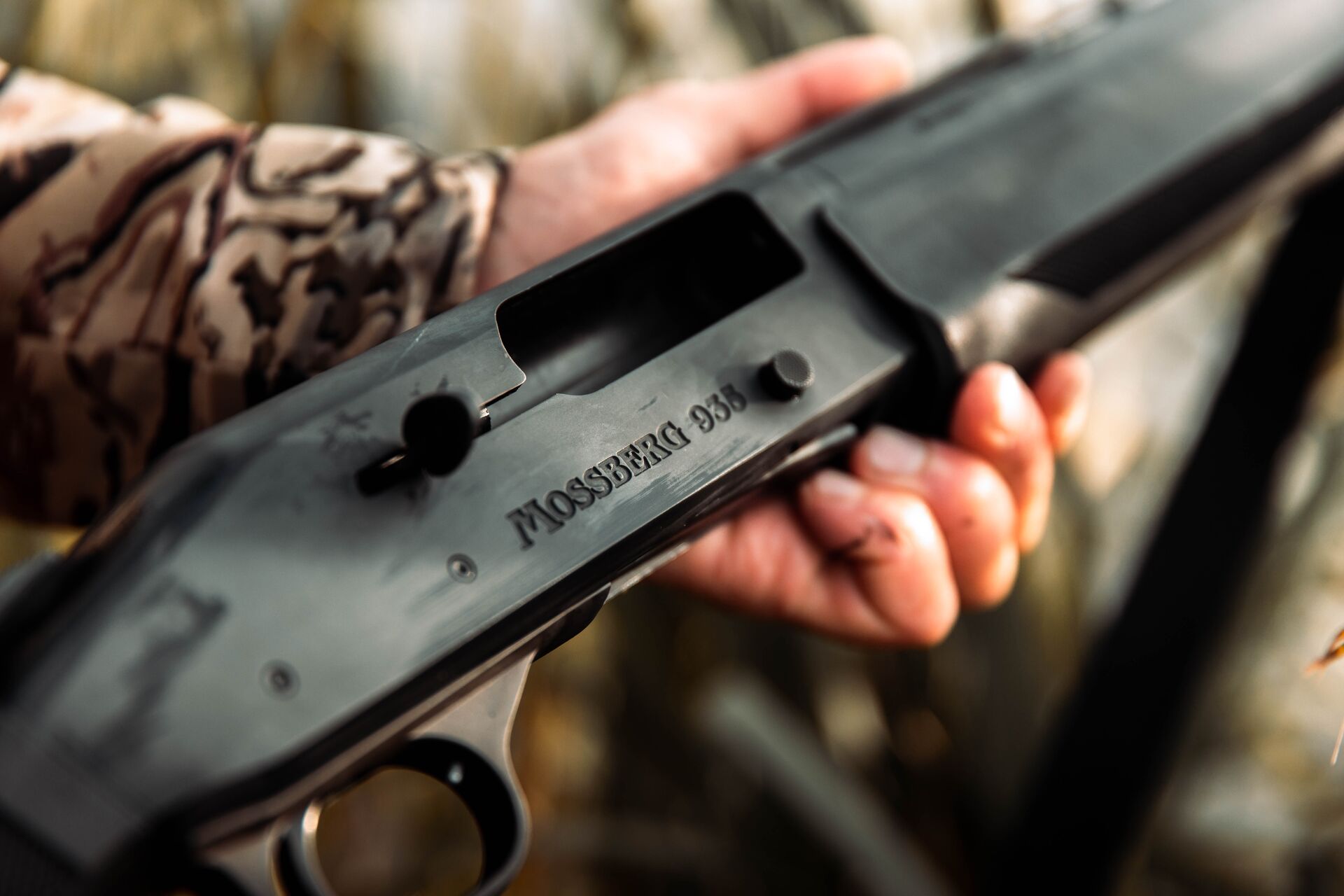 Close-up of a shotgun, gear for quail hunting concept. 