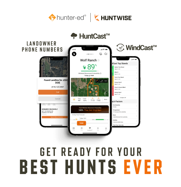 Graphic showing Hunter-Ed and HuntWise free trial, scouting for mallard ducks concept. 