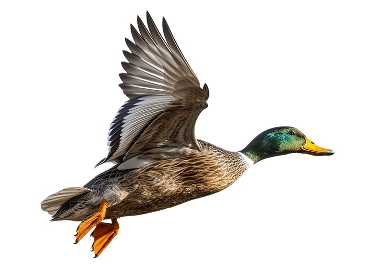 Isolated shot of a mallard duck on a white background.