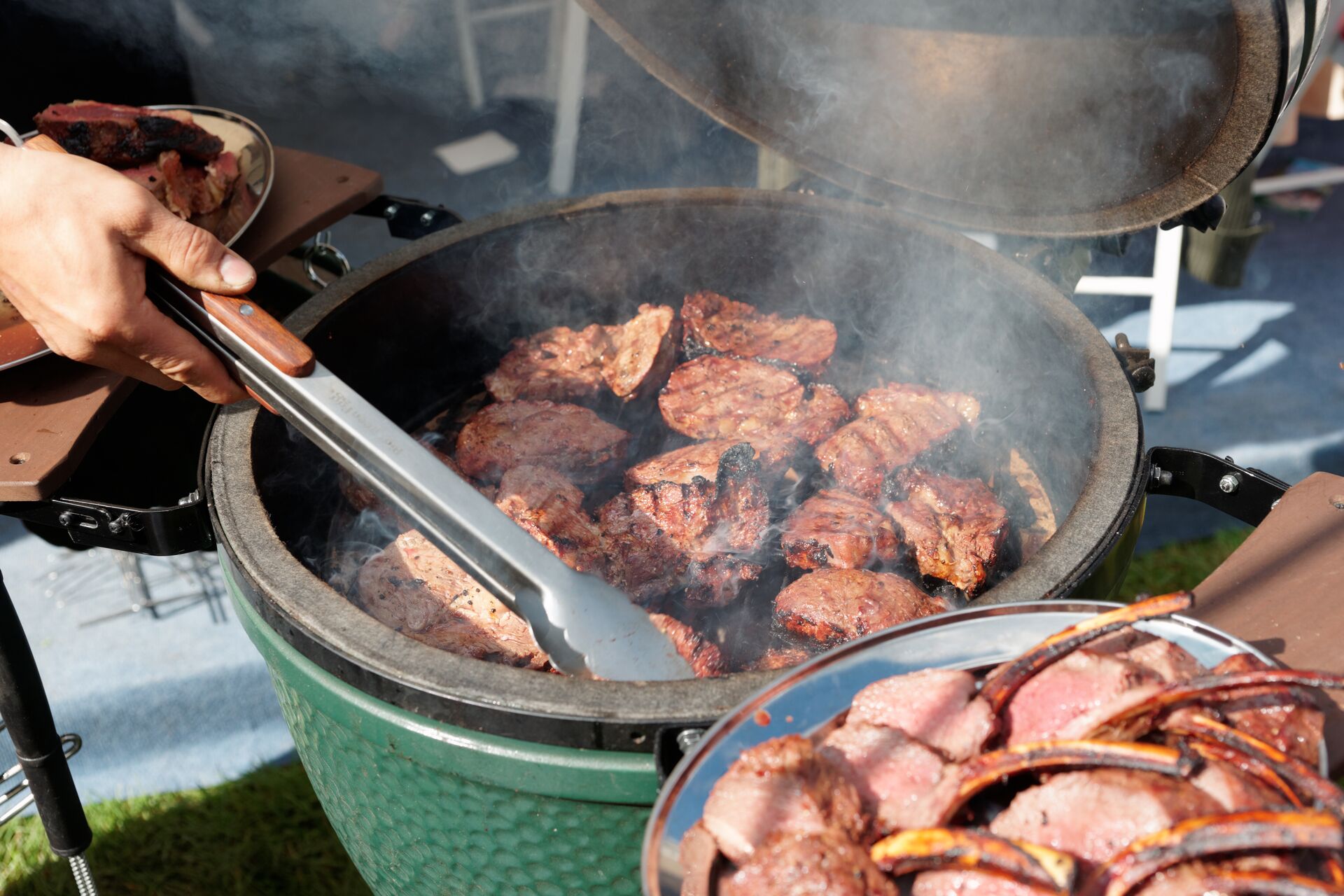 Venison on a grill.