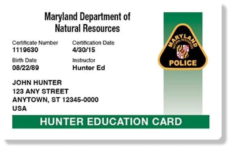 Image of the Maryland hunter education card
