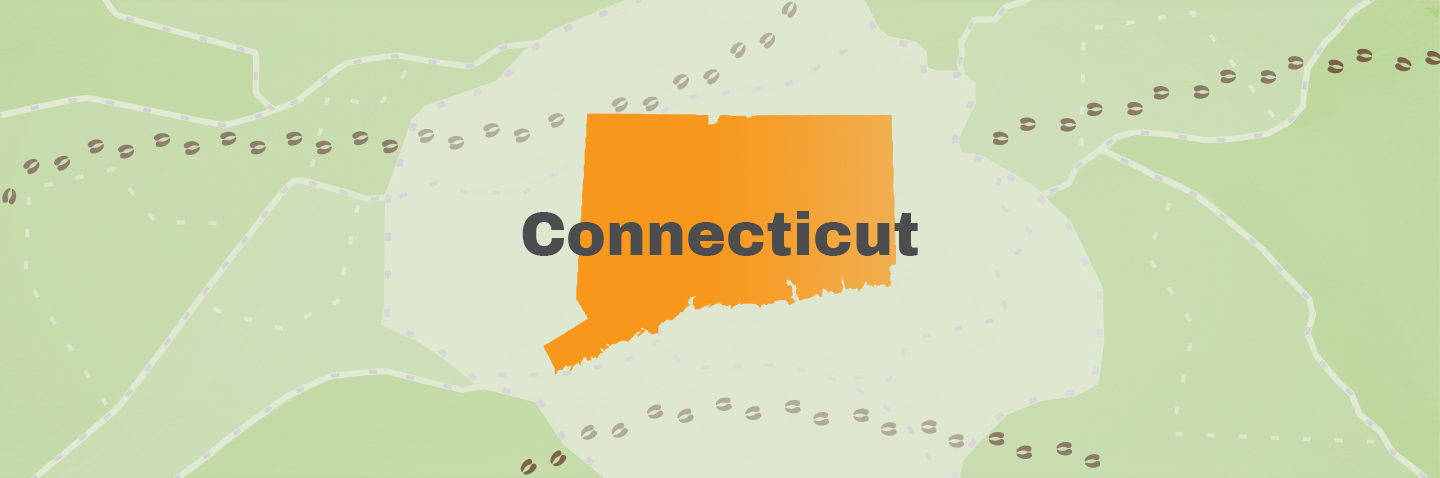 Map showing state of Connecticut, take the CT hunter education course concept.
