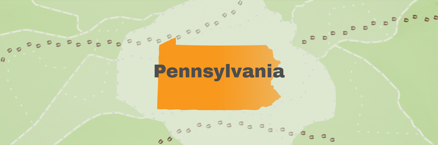 Map showing the state of Pennsylvania, take the hunter education course PA concept.