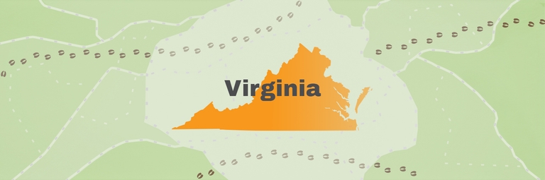 Map showing the state of Virginia, take the hunter education course VA concept.