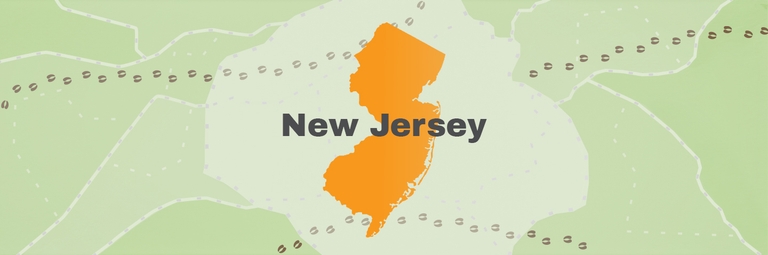 Map showing state of New Jersey, take the hunter education course NJ concept.