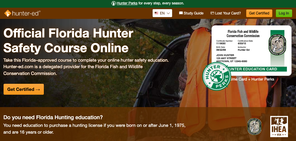 Hunter-Ed Florida hunter education course page.