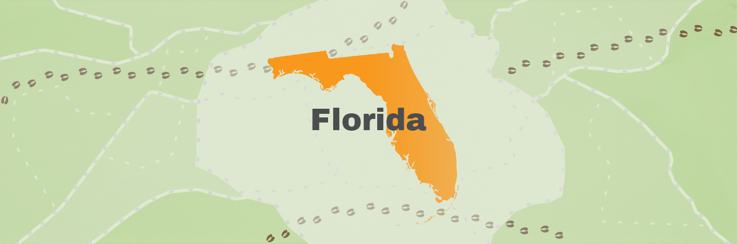 Map showing state of Florida, take the Florida hunter education course concept.
