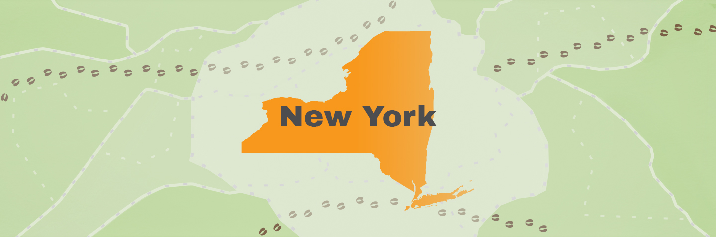Map showing state of New York, take the hunter education course concept.