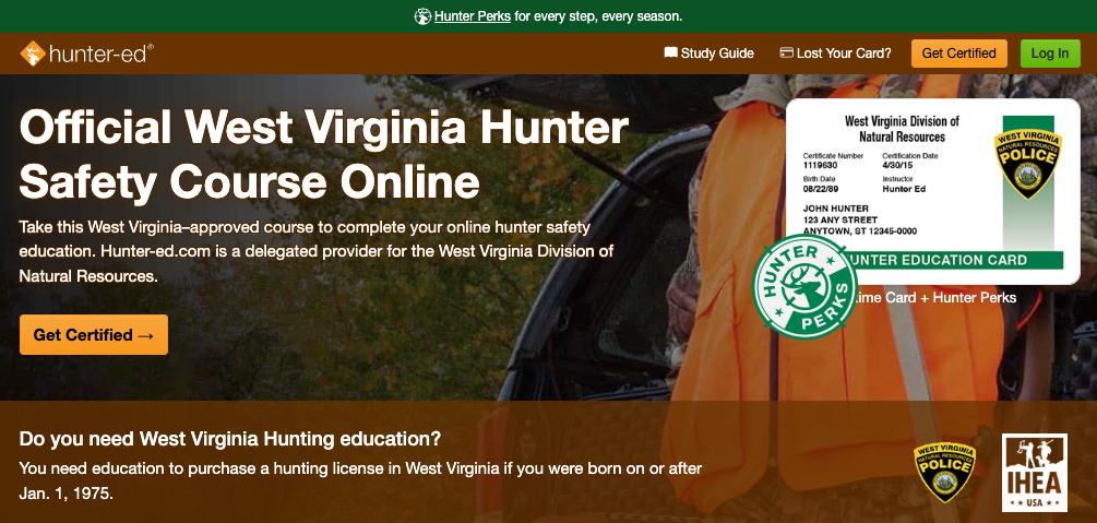 Hunter-Ed West Virginia hunter safety course page.