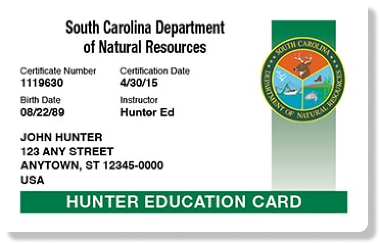 South Carolina hunter education card