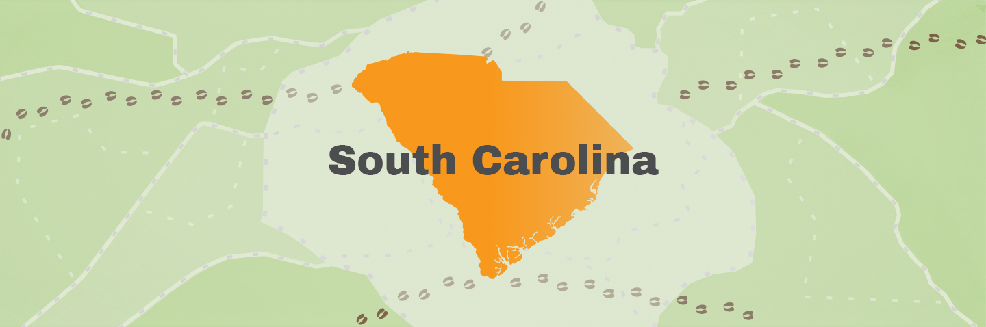 Map showing state of South Carolina, take the SC hunter education course online concept.