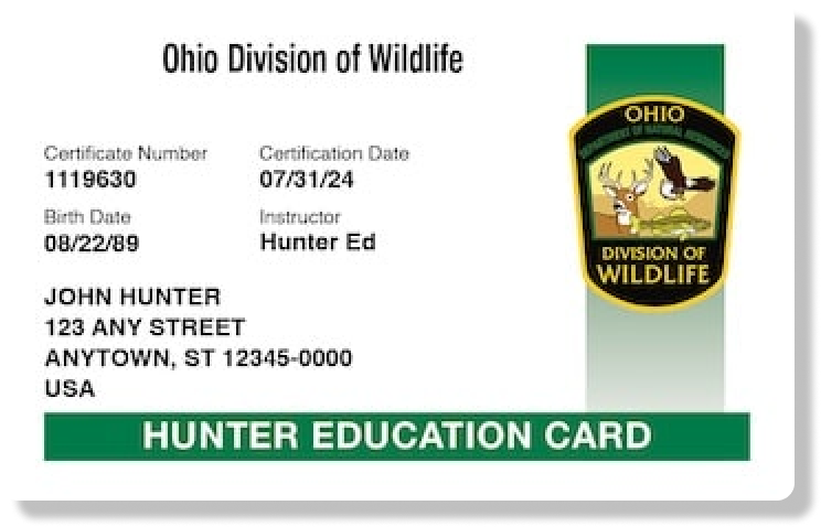 Image of the Ohio hunter education card. 