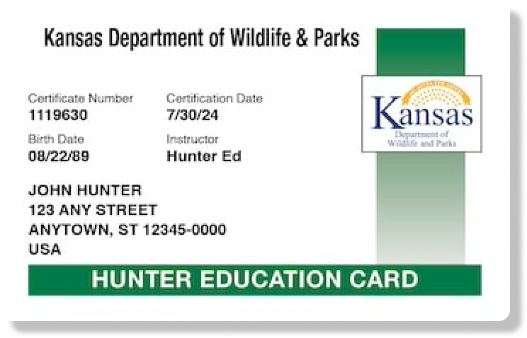 Image of the Kansas hunter education card. 