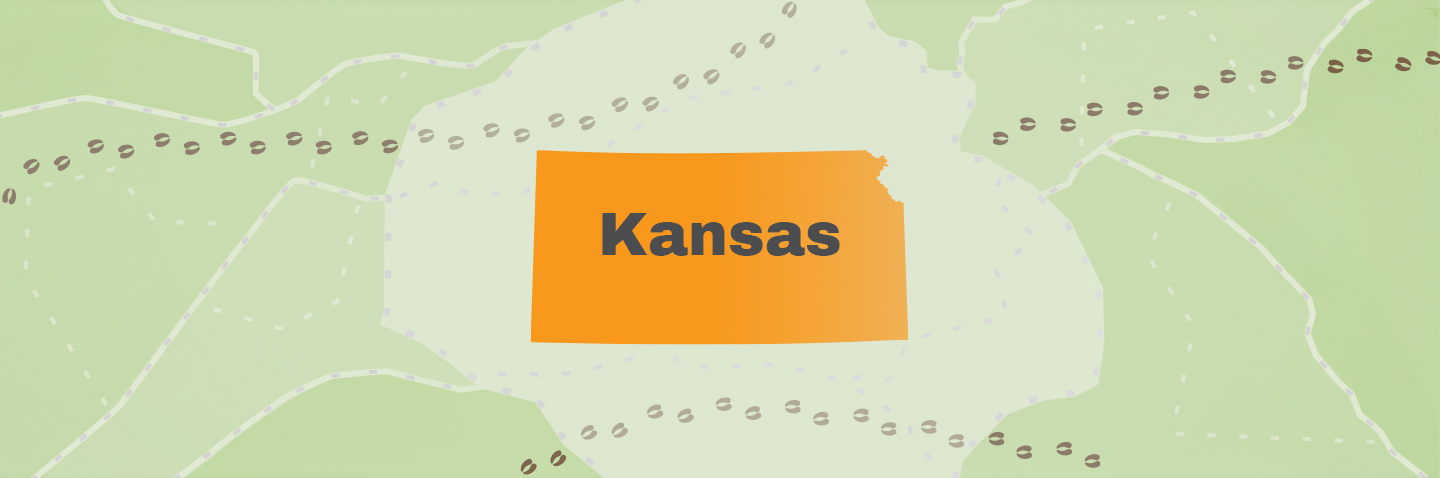 Map showing state of Kansas, take the Kansas hunter education course concept. 