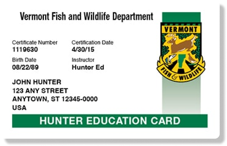Illustration of the Vermont hunter education card. 