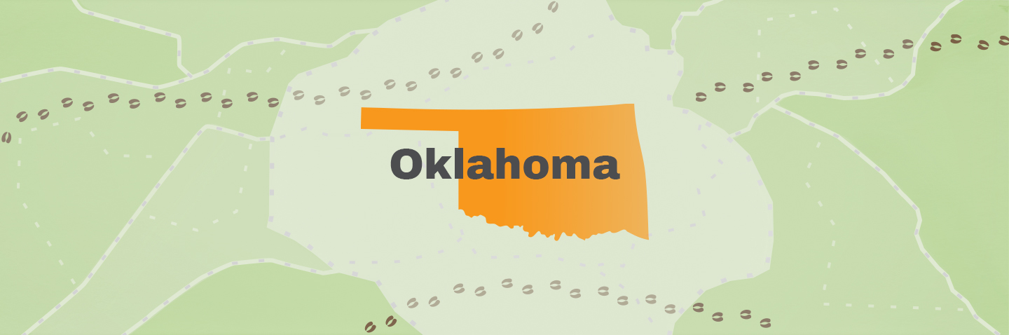 Map showing state of Oklahoma, take Oklahoma hunter education classes concept. 