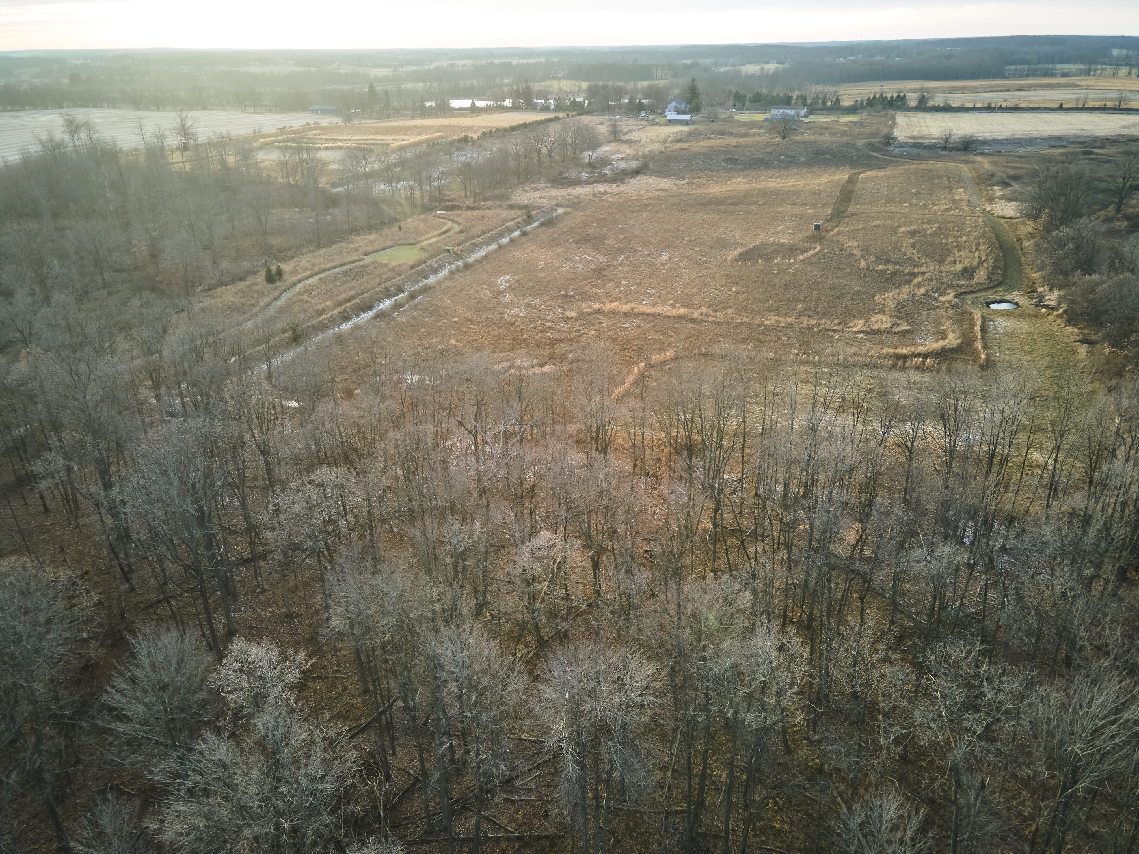 An aerial view of hunting land, hunting for wild game recipes concept. 