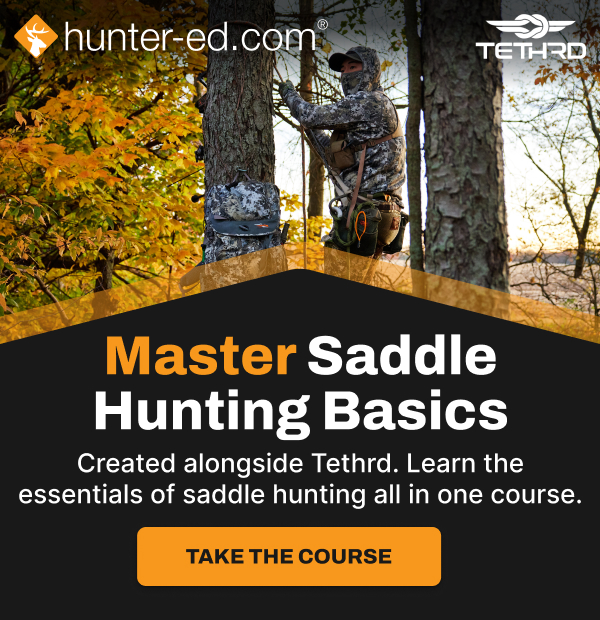 Graphic showing a saddle hunting course from Hunter-Ed and Tethrd. 