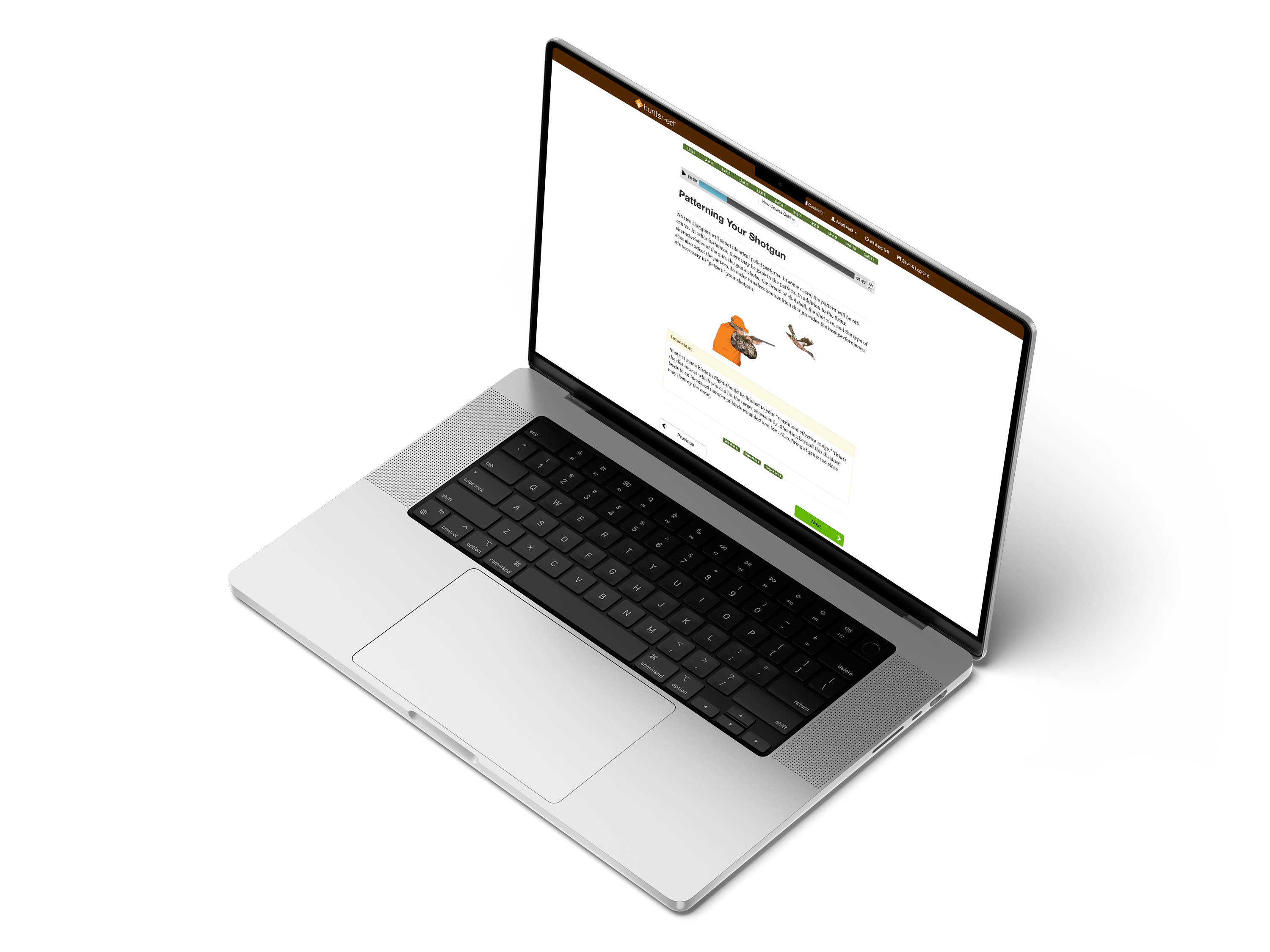 A graphic of a laptop featuring a hunter education course on screen. 