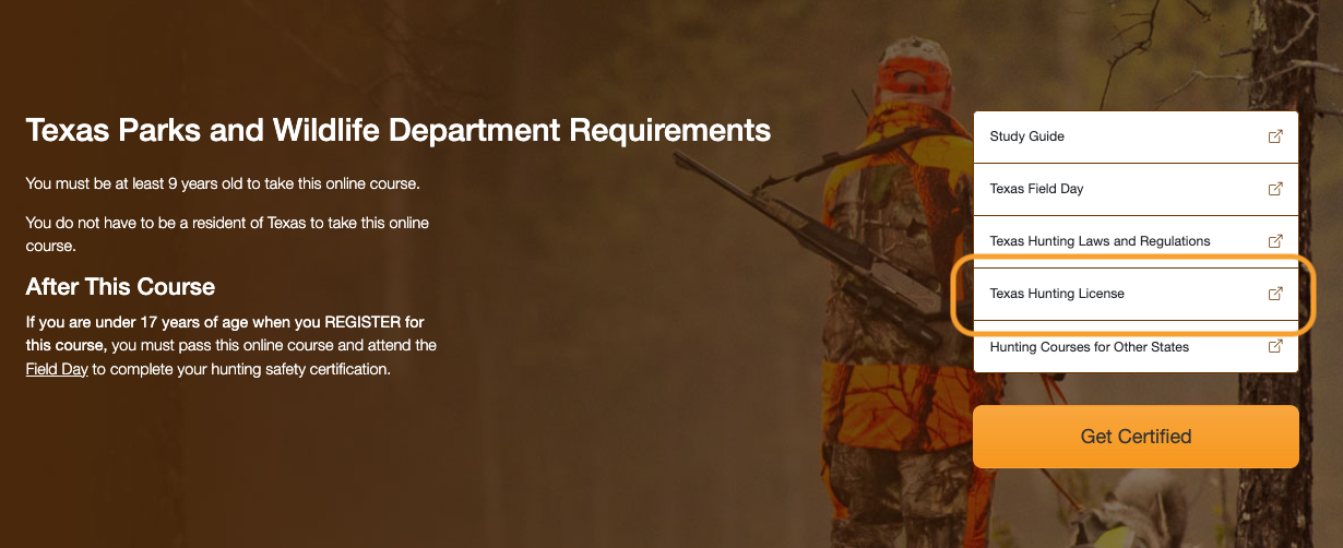 Screenshot of the Hunter-Ed website showing where do I go to get a hunting license. 